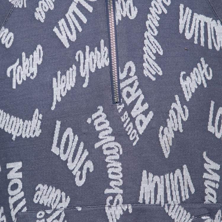 Pre Owned Louis Vuitton Blue Cities Jacquard Knit Half Zip Sweater L