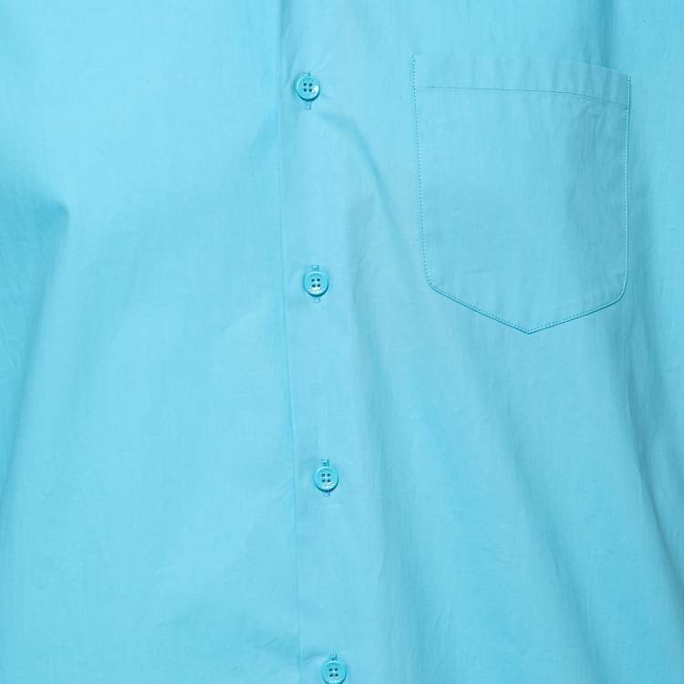 Pre Owned Louis Vuitton Sky Blue Pocket Detail Button Front Shirt M