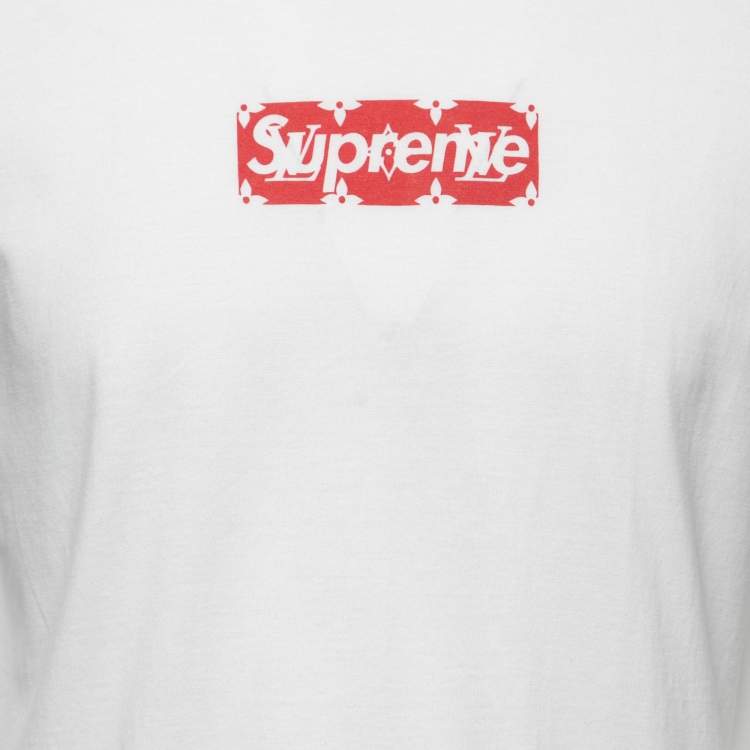 Pre Owned Louis Vuitton X Supreme White Cotton Logo Print T-Shirt S