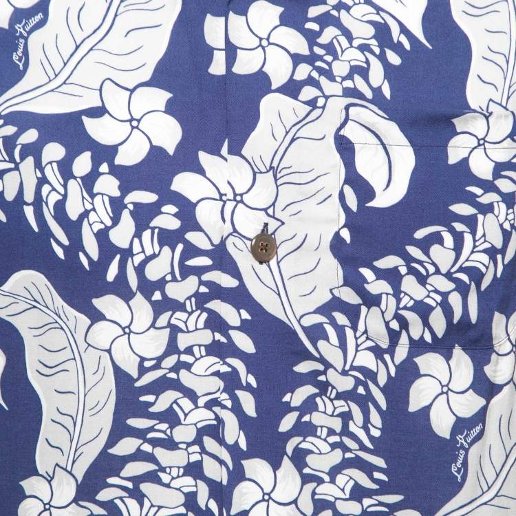 Pre Owned Louis Vuitton Blue Floral Printed Viscose Short Sleeve Shirt XS