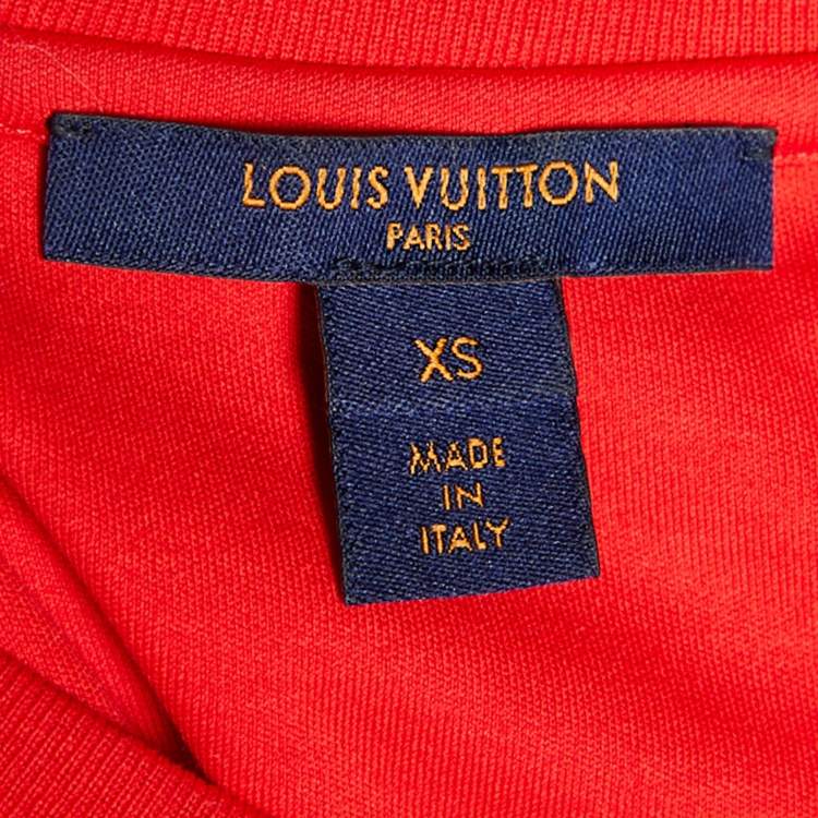 Pre Owned Louis Vuitton Red  Logo Stamp Printed Cotton Knit Crewneck T-Shirt XS