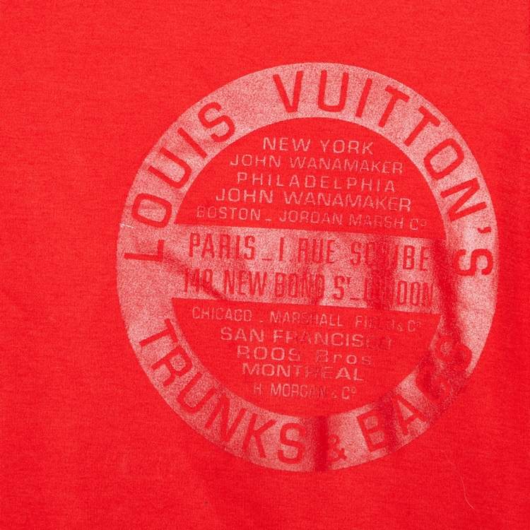 Pre Owned Louis Vuitton Red  Logo Stamp Printed Cotton Knit Crewneck T-Shirt XS