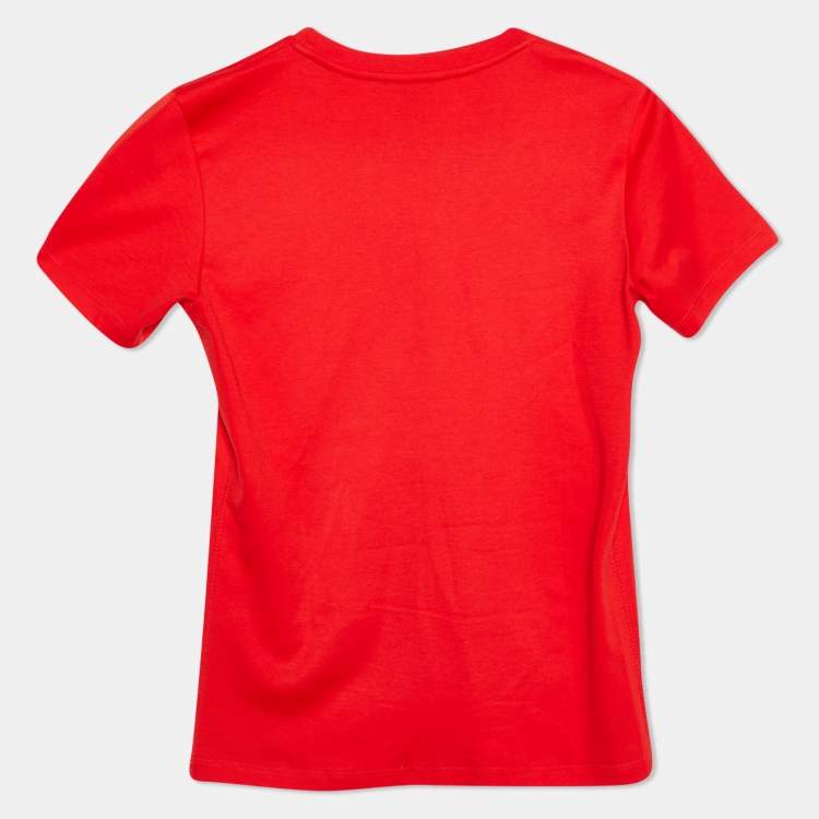Pre Owned Louis Vuitton Red  Logo Stamp Printed Cotton Knit Crewneck T-Shirt XS