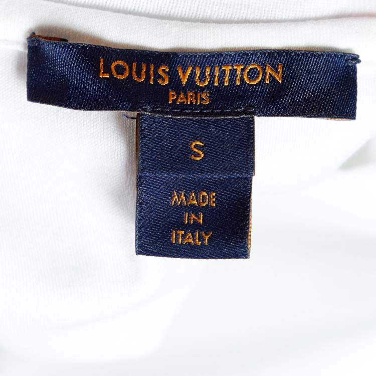 Pre Owned Louis Vuitton White Logo Applique Cotton Knit Pocket Detail T-Shirt S