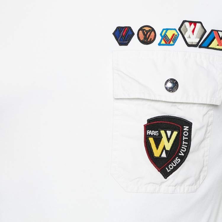 Pre Owned Louis Vuitton White Logo Applique Cotton Knit Pocket Detail T-Shirt S