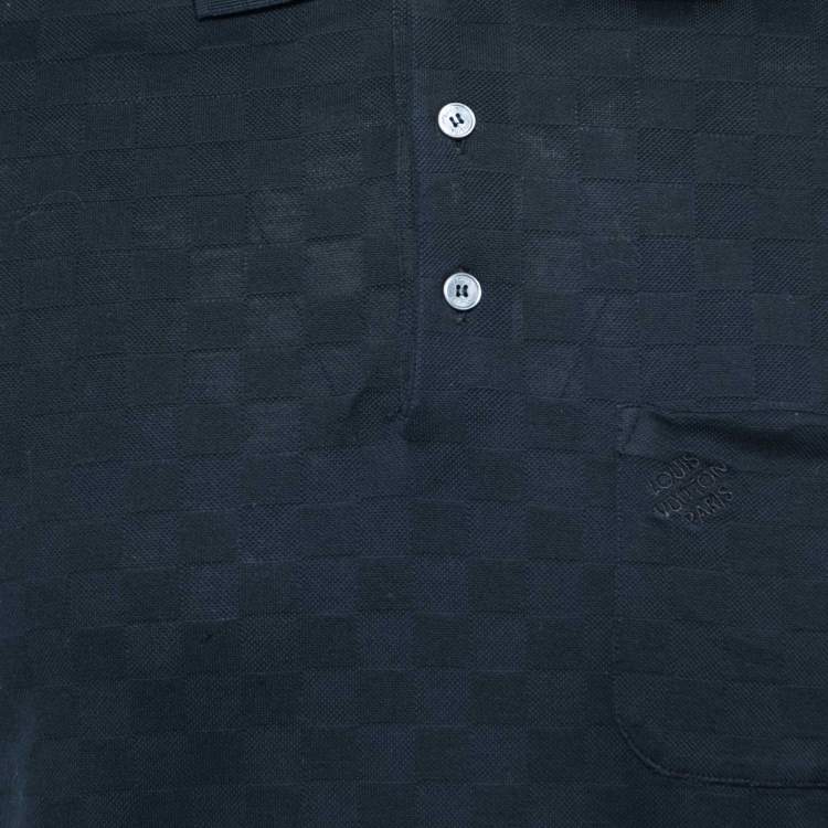 Pre Owned Louis Vuitton Midnight Blue Damier Pattern Cotton Pique Polo T-Shirt S