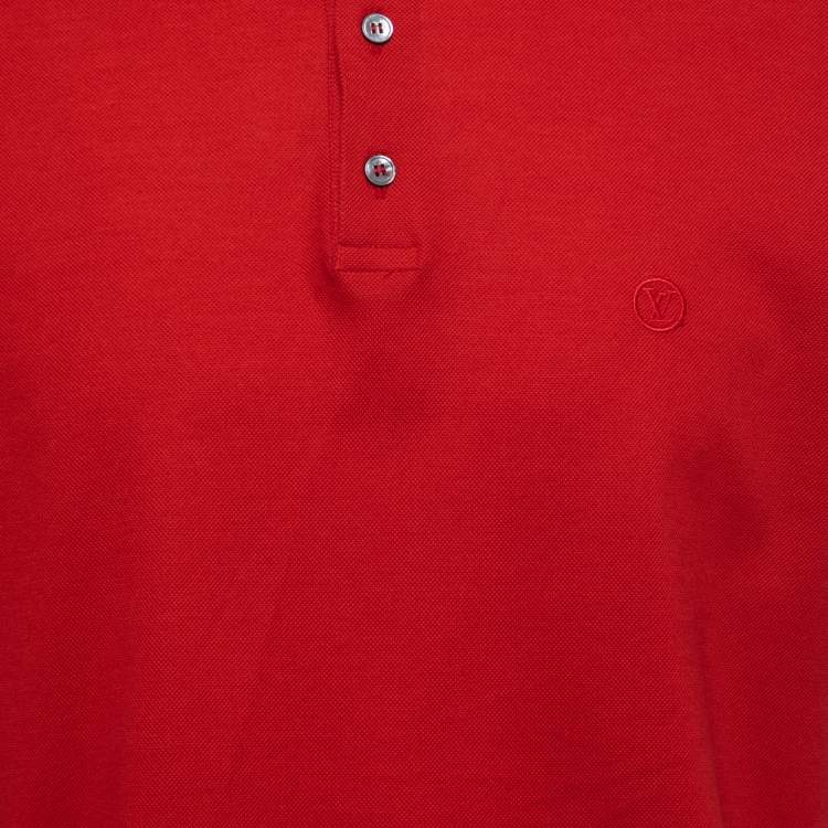 Pre Owned Louis Vuitton Red Logo Embroidered Cotton Pique Polo T-Shirt XL