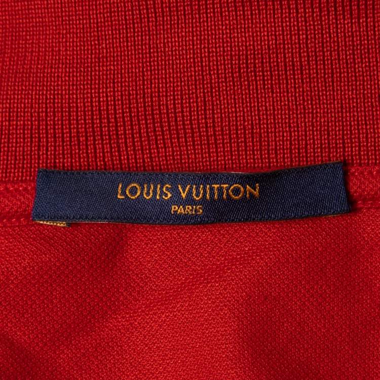 Pre Owned Louis Vuitton Red Logo Embroidered Cotton Pique Polo T-Shirt XL