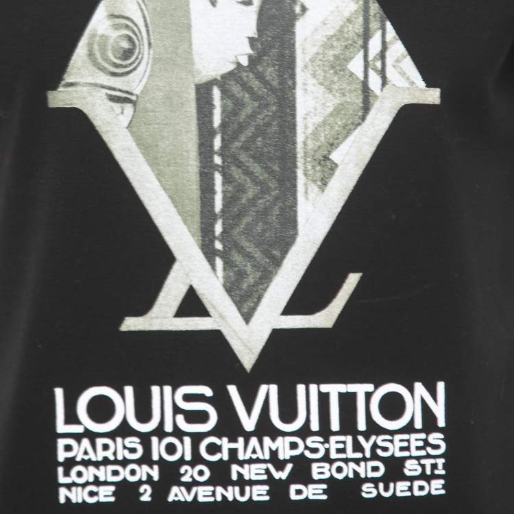 Pre Owned Louis Vuitton Black Printed Cotton Half Sleeve T-Shirt S