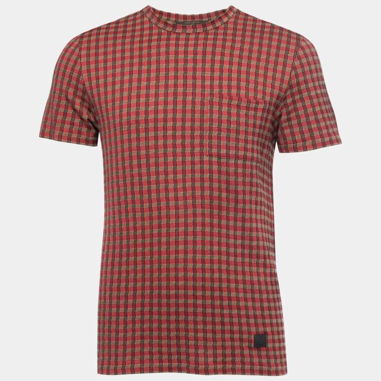 Pre Owned Louis Vuitton Red Patterned Cotton Knit Crew Neck Half Sleeve T-Shirt S