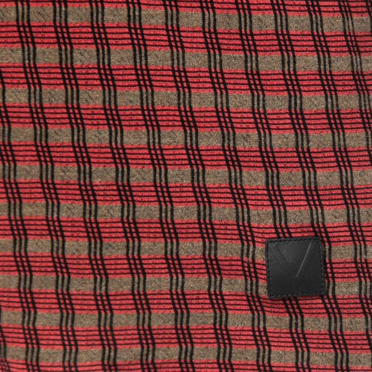 Pre Owned Louis Vuitton Red Patterned Cotton Knit Crew Neck Half Sleeve T-Shirt S
