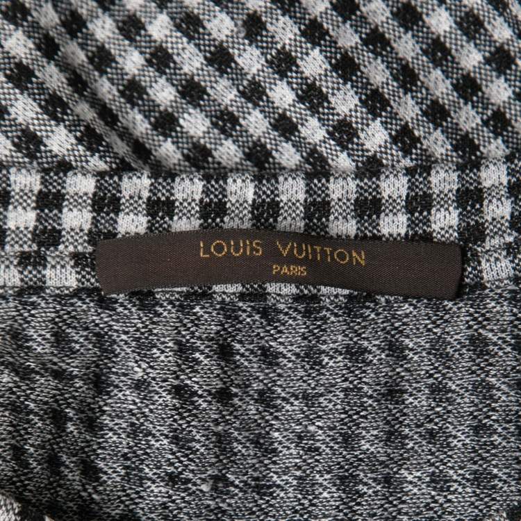 Pre Owned Louis Vuitton Black/White Checked Linen Blend Half Sleeve T-Shirt S