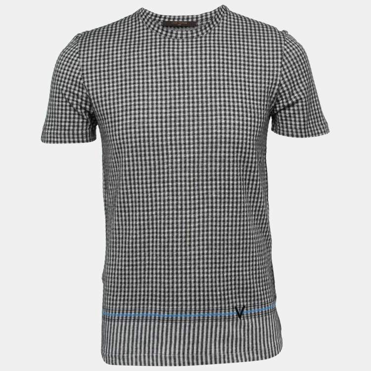 Pre Owned Louis Vuitton Black/White Checked Linen Blend Half Sleeve T-Shirt S