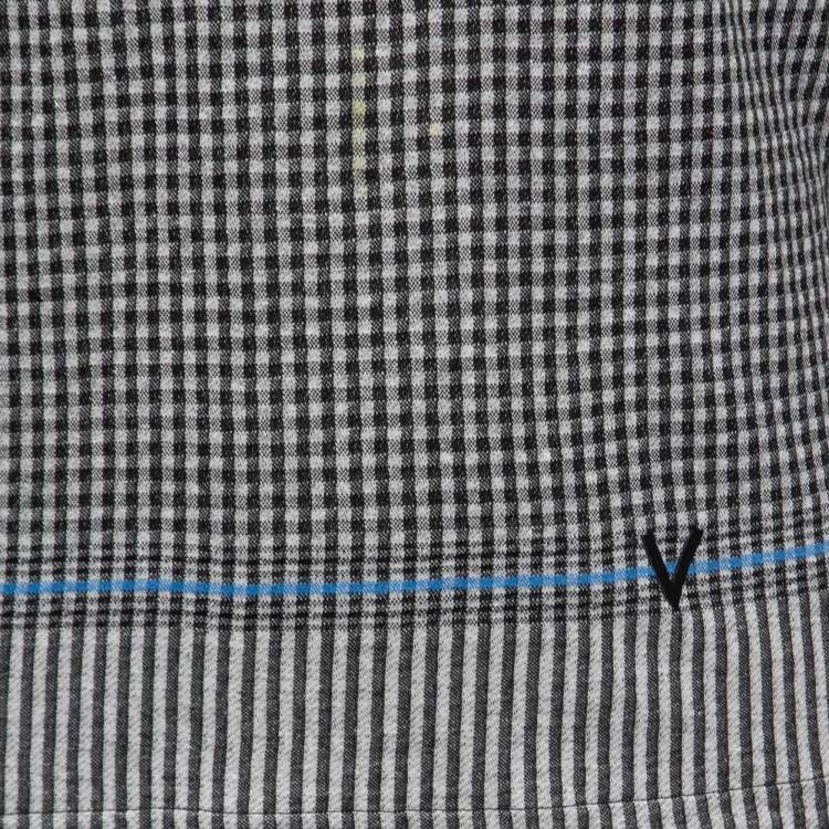 Pre Owned Louis Vuitton Black/White Checked Linen Blend Half Sleeve T-Shirt S
