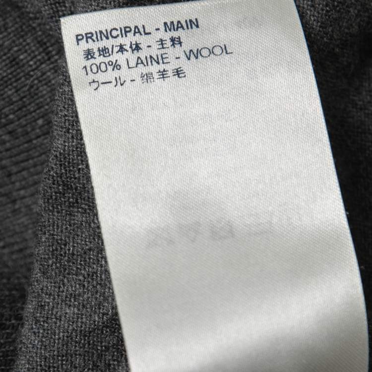 Pre Owned Louis Vuitton Grey Wool Knit Leather Trimmed Crew Neck Jumper S