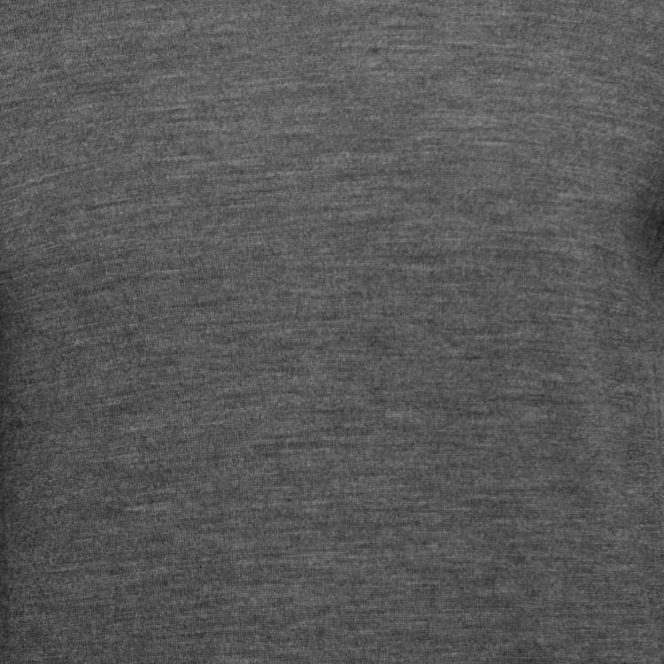 Pre Owned Louis Vuitton Grey Wool Knit Leather Trimmed Crew Neck Jumper S