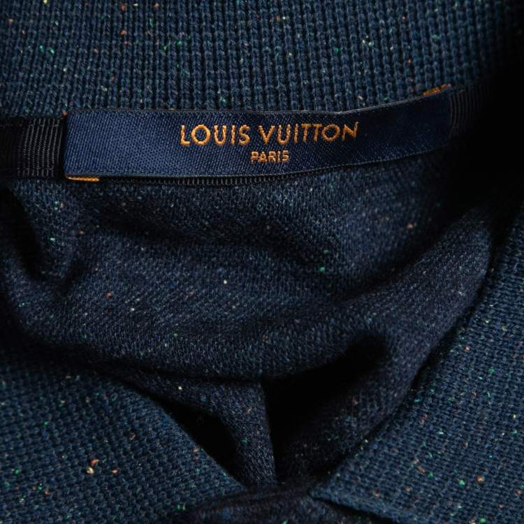 Pre Owned Louis Vuitton Navy Blue Monogram Wool Blend Knit Polo T-Shirt L