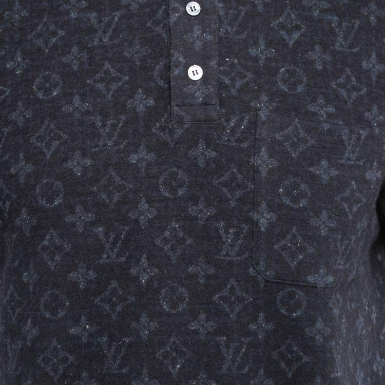 Pre Owned Louis Vuitton Navy Blue Monogram Wool Blend Knit Polo T-Shirt L