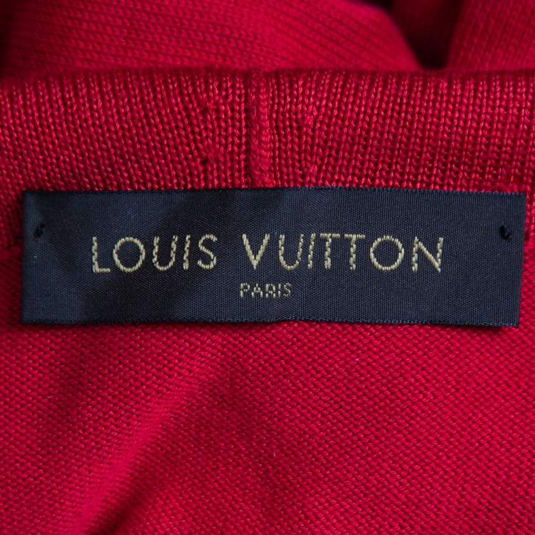 Pre Owned Louis Vuitton Red Logo Patterned Cotton & Silk Knit Hooded Sweater M