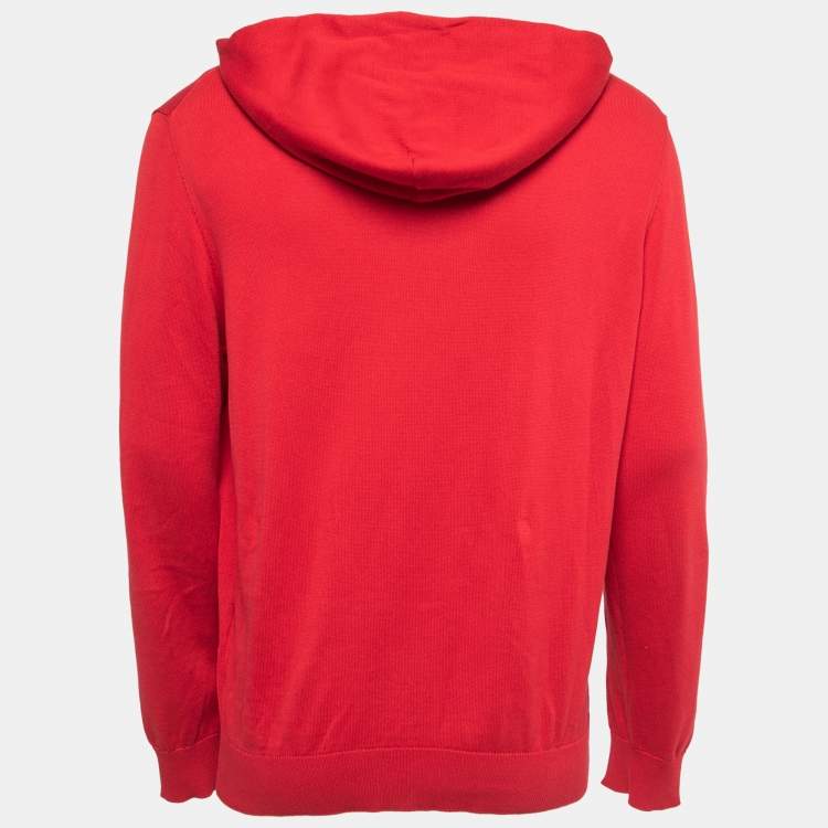 Louis Vuitton Red Logo Patterned Cotton & Silk Knit Hooded Sweater