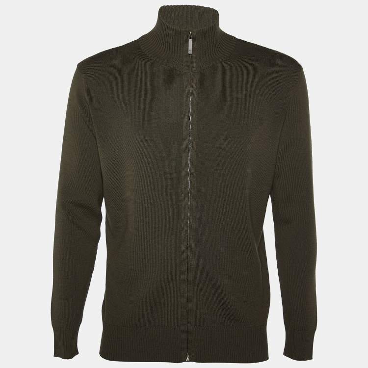Pre Owned Louis Vuitton Green Wool Knit Zip Front Jacket L