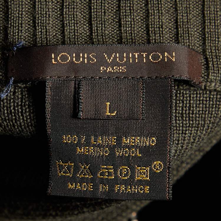 Pre Owned Louis Vuitton Green Wool Knit Zip Front Jacket L