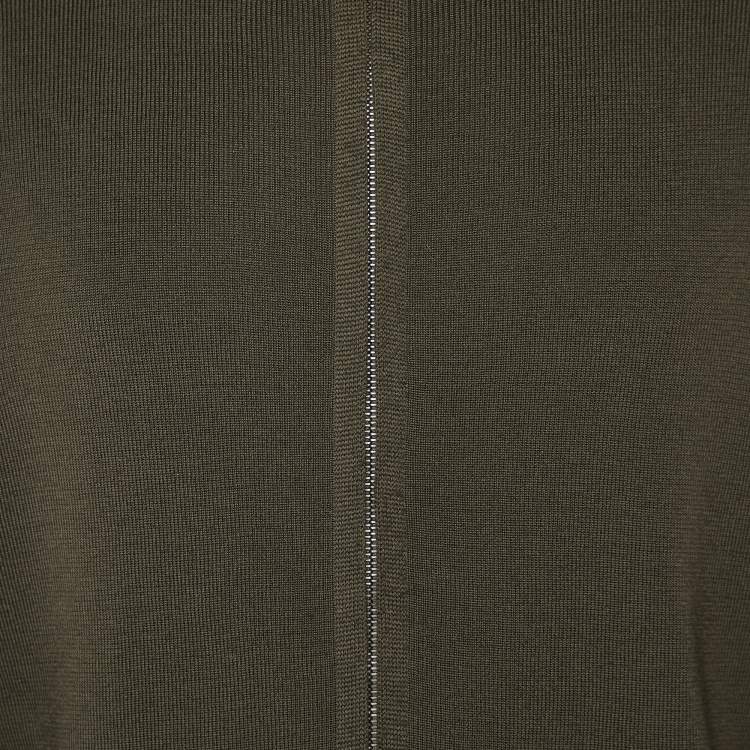 Pre Owned Louis Vuitton Green Wool Knit Zip Front Jacket L