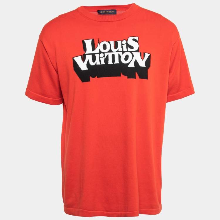 Pre Owned Louis Vuitton Red Cotton Knit Graphic T-Shirt L