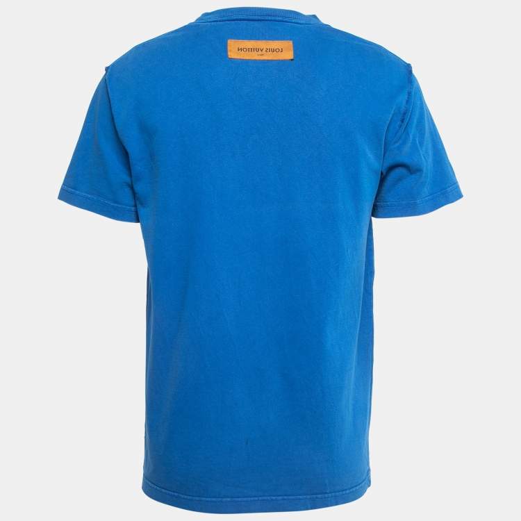 Pre Owned Louis Vuitton Blue Cotton Crew Neck Half Sleeve T-Shirt S