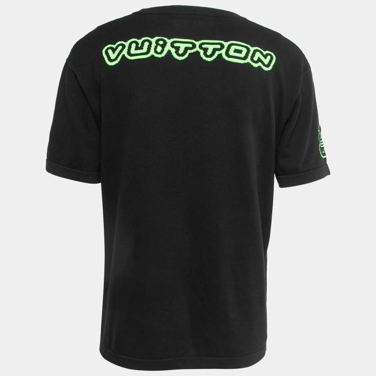 Pre Owned Louis Vuitton Black Contrast Neon Graphic Patterned Cotton Knit T-Shirt L