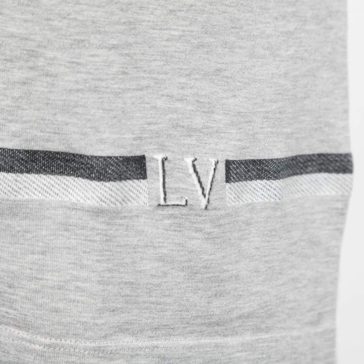 Pre Owned Louis Vuitton Grey Cotton Stripe Detail Crew Neck T-Shirt L