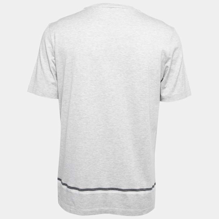 Pre Owned Louis Vuitton Grey Cotton Stripe Detail Crew Neck T-Shirt L