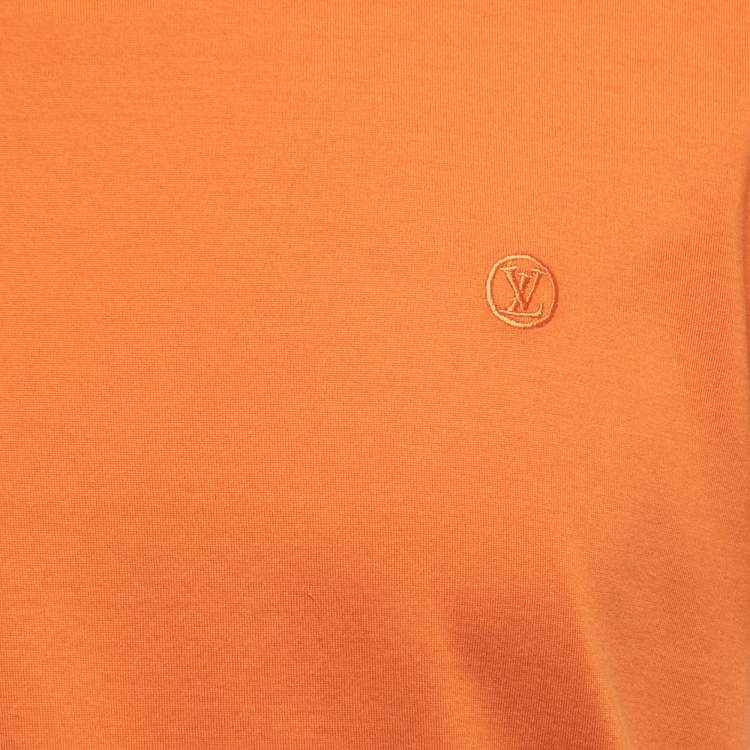 Pre Owned Louis Vuitton Orange Cotton Crew Neck Half Sleeve T-Shirt L