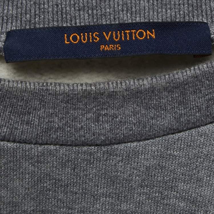 Pre Owned Louis Vuitton Grey Logo Print Cotton Crew Neck Sweatshirt M