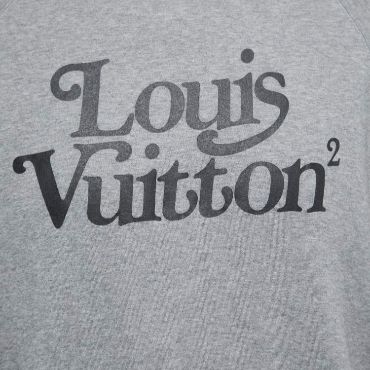 Pre Owned Louis Vuitton Grey Logo Print Cotton Crew Neck Sweatshirt M