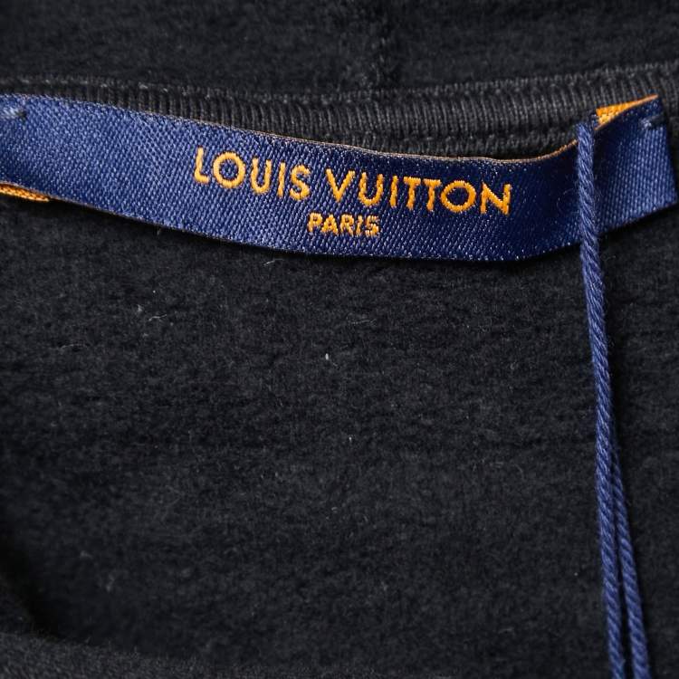 Pre Owned Louis Vuitton Black Logo Print Cotton Hoodie M