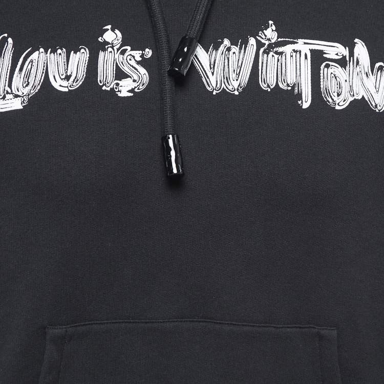 Pre Owned Louis Vuitton Black Logo Print Cotton Hoodie M