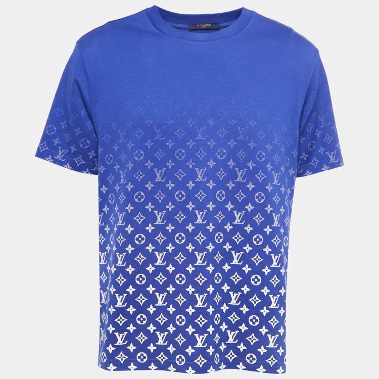 Louis Vuitton Brown/Blue Monogram Silk & Cotton Half Sleeve T-Shirt M