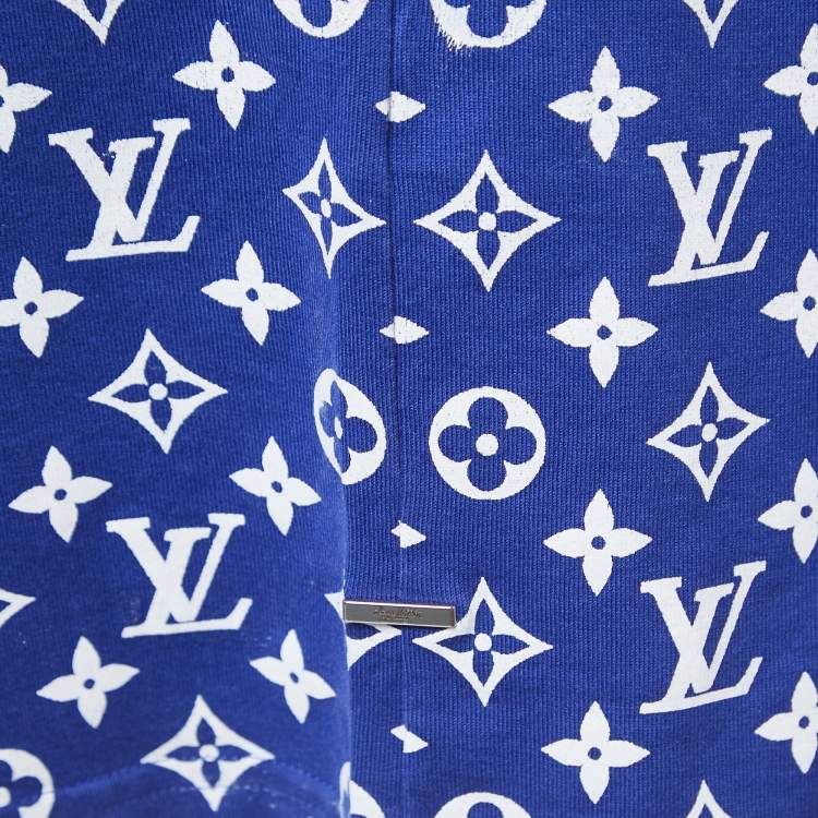 Pre Owned Louis Vuitton Blue Monogram Print Cotton Crew Neck Half Sleeve T-Shirt XL
