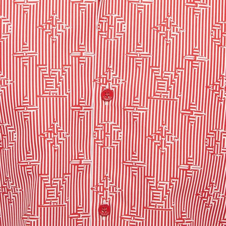 Pre Owned Louis Vuitton Red Logo Print Cotton Button Front Half Sleeve Shirt M