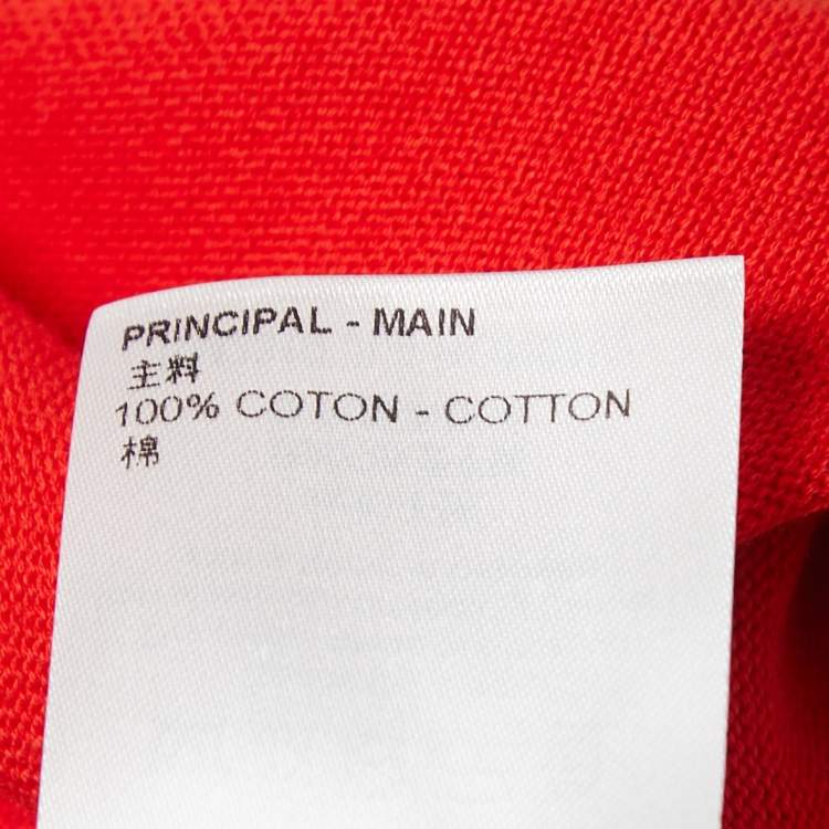Pre Owned Louis Vuitton Red Logo Patterned Cotton Knit Crew Neck Half Sleeve T-Shirt M