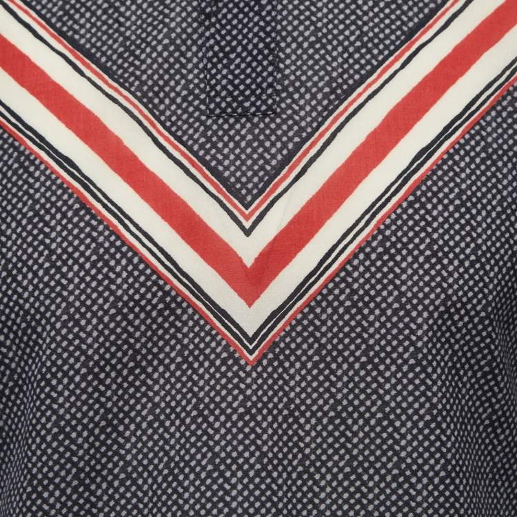 Pre Owned Louis Vuitton Navy Blue Checked Cotton Button Front Half Sleeve Shirt M