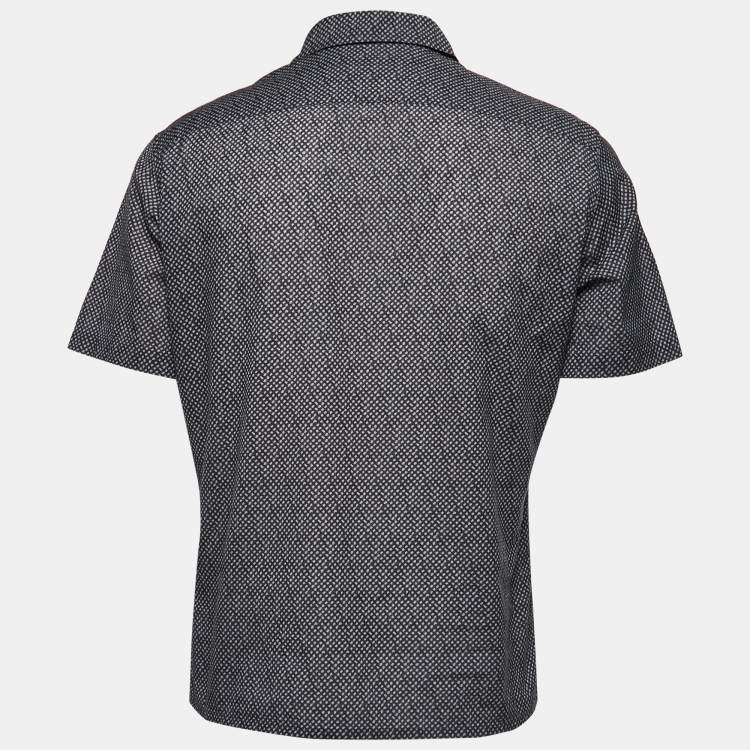 Pre Owned Louis Vuitton Navy Blue Checked Cotton Button Front Half Sleeve Shirt M
