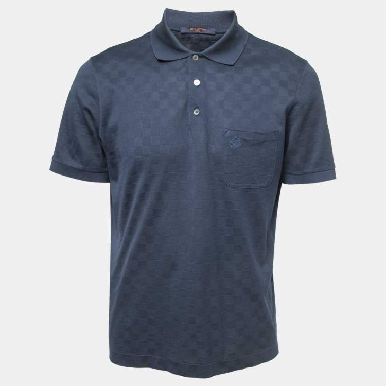 Pre Owned Louis Vuitton Navy Blue Damier Cotton Polo T-Shirt L