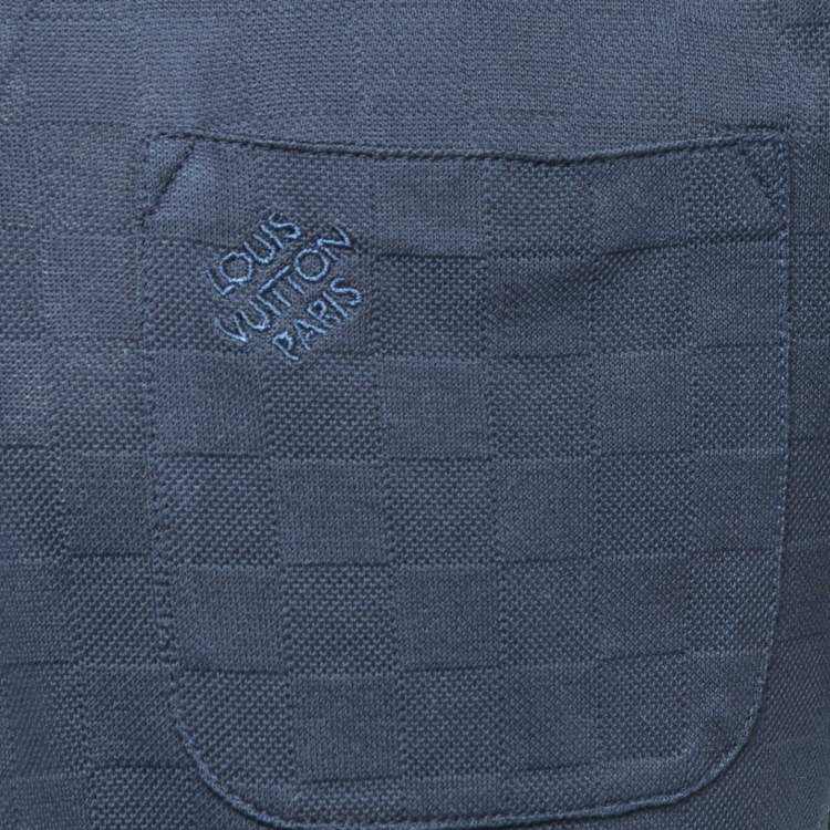Pre Owned Louis Vuitton Navy Blue Damier Cotton Polo T-Shirt L