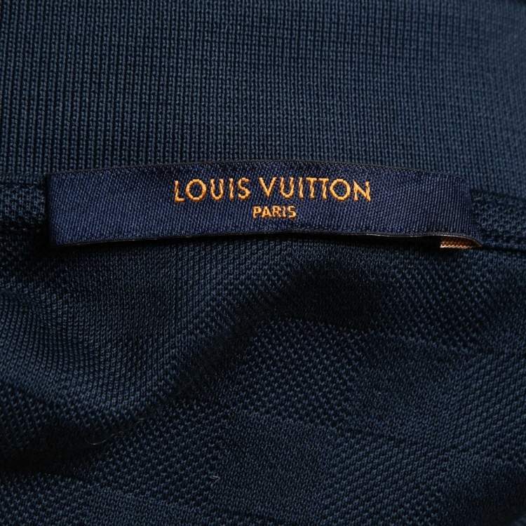 Pre Owned Louis Vuitton Navy Blue Damier Cotton Polo T-Shirt L