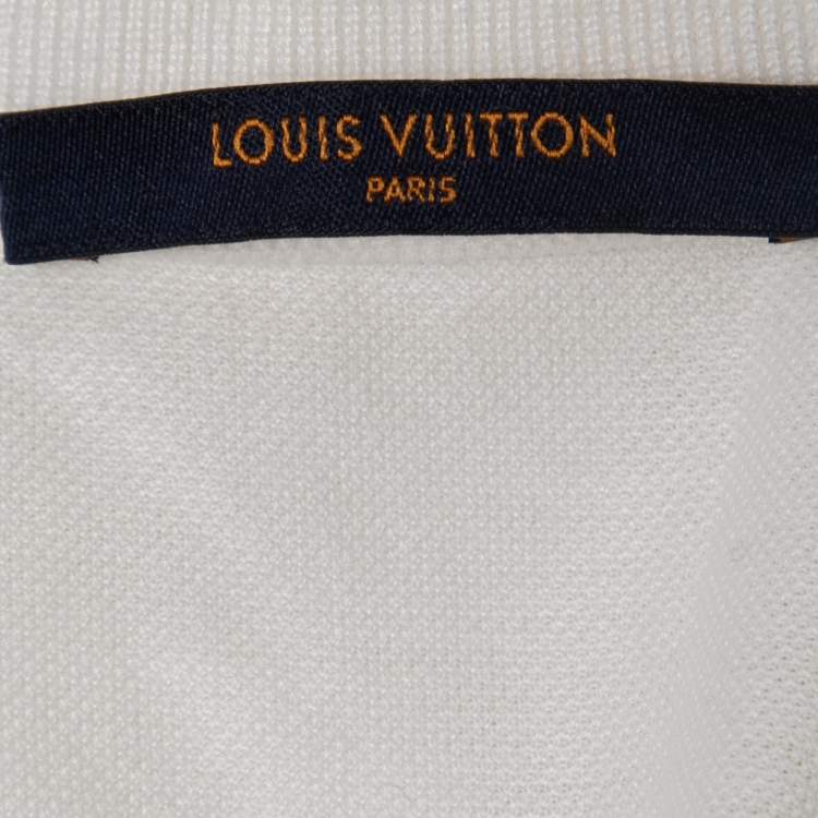 Pre Owned Louis Vuitton White Cotton Pique Logo Embroidered Polo T-Shirt XL