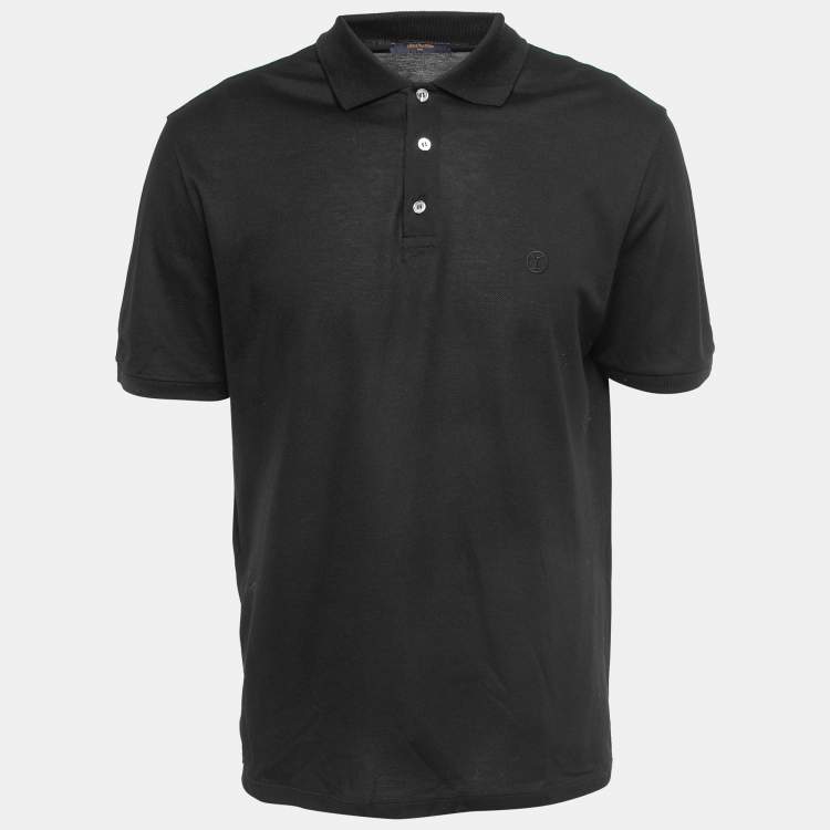 Pre Owned Louis Vuitton Black Cotton Logo Embroidered Polo T-Shirt XL
