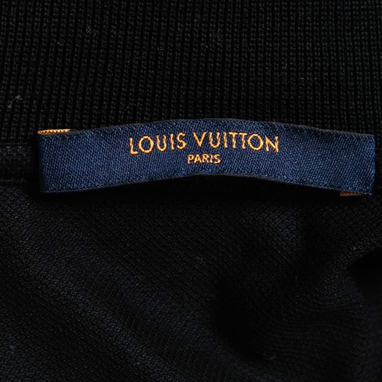 Pre Owned Louis Vuitton Black Cotton Logo Embroidered Polo T-Shirt XL