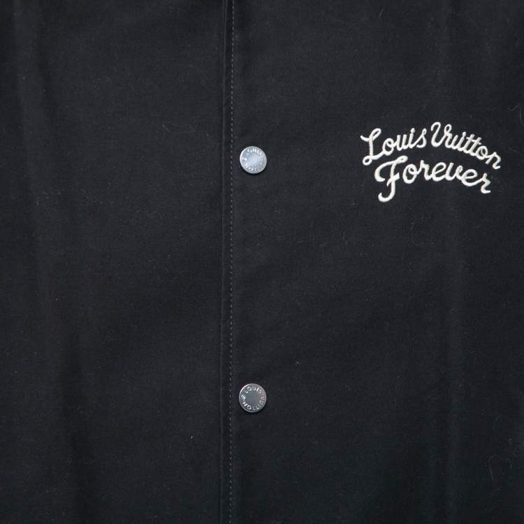 Pre Owned Louis Vuitton Black/White Lambskin Leather Varsity Jacket L